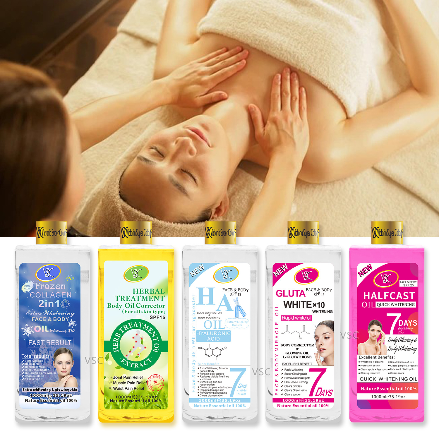 Cross-border foreign trade Turmeric essential Oil Body and Face Moisturizing and Blackening Rose Essential Oil Heating Massage Oil 1000ml details Picture