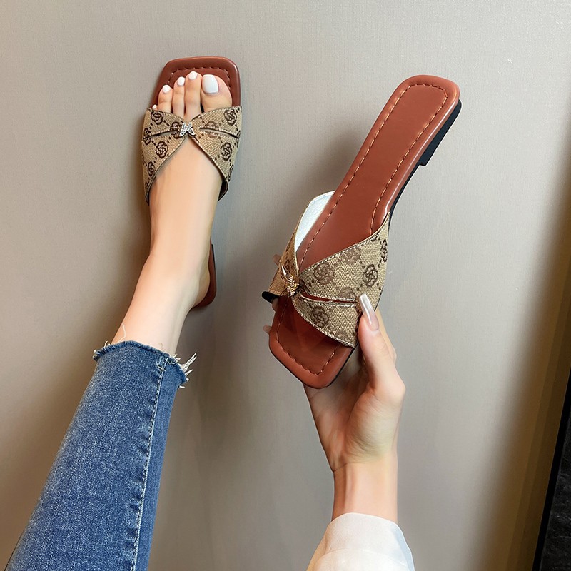 Large-sized flat-bottomed straight-line printed Slippers for women 2025 summer outdoor lightweight beach flip-flops Slippers Specification drawing