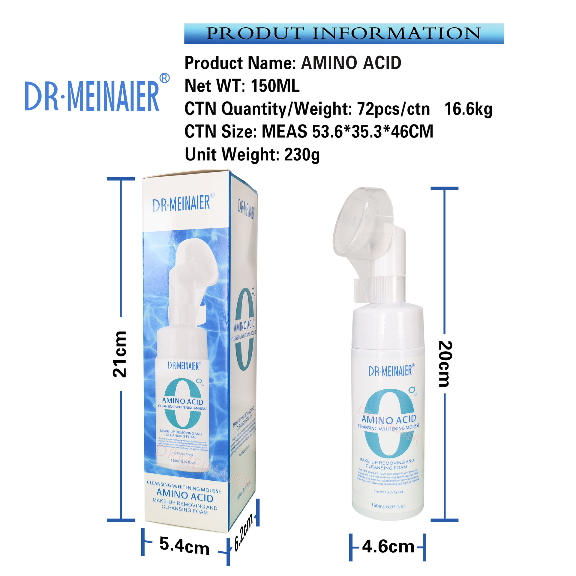 Cross-border amino acid deep cleansing Facial cleanser Moisturizing mousse foam Massage head Facial Cleanser and facial cleanser export wholesale Item Picture
