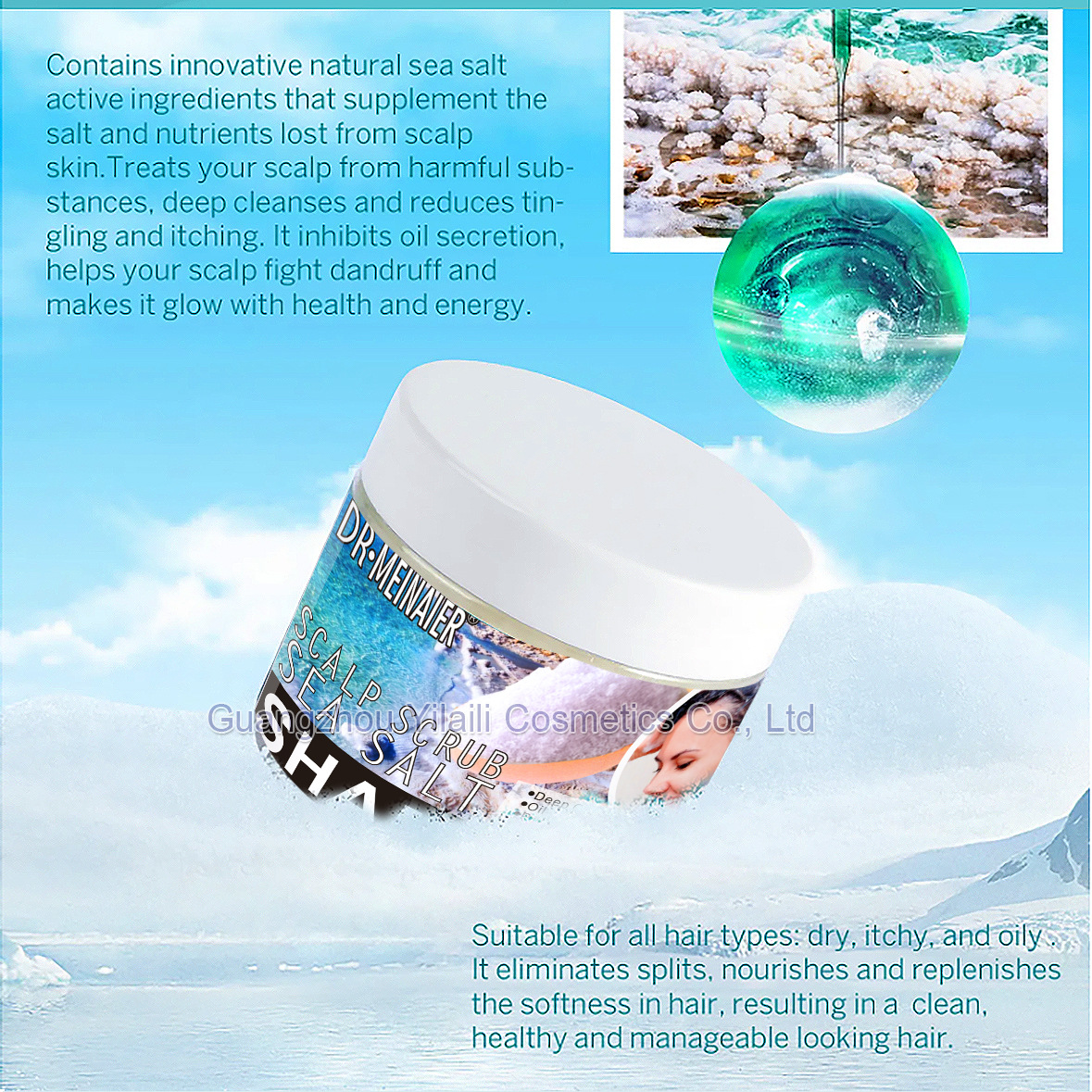 Cross-border sea salt scrub, oil-control, scalp cleansing, scalp puffing shampoo, scalp shampoo with rich foam Specification drawing