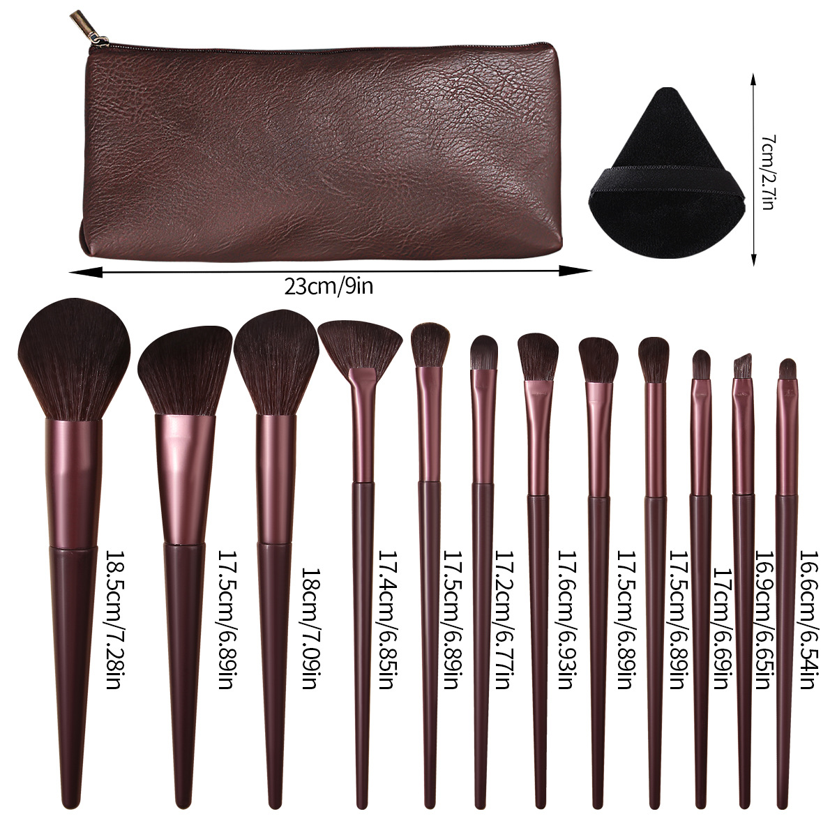12 coffee-colored makeup brushes, loose powder brushes, blush brushes, soft bristles, complete brush set, triangular powder puff, makeup storage bag Application Scenario