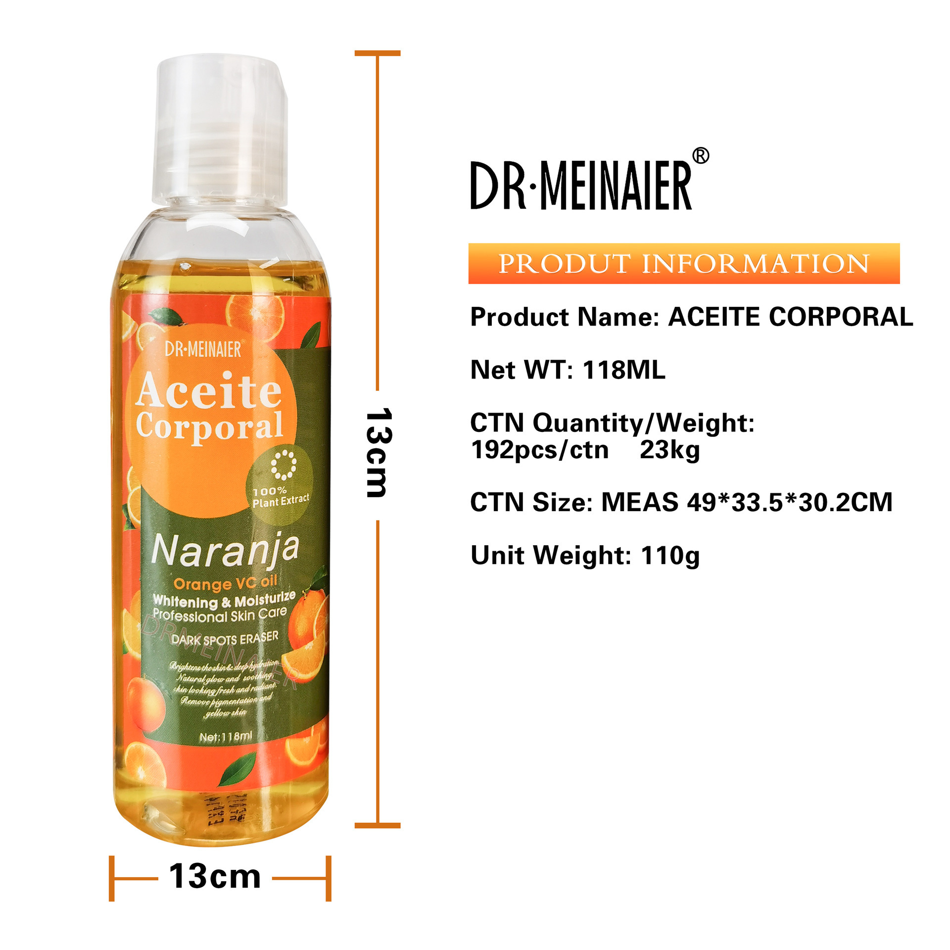 Cross-border Fresh Orange Vitamin C essential Oil 118ml, skin care body massage and manipulation oil, base oil, VC oil, wholesale for foreign trade Item Picture