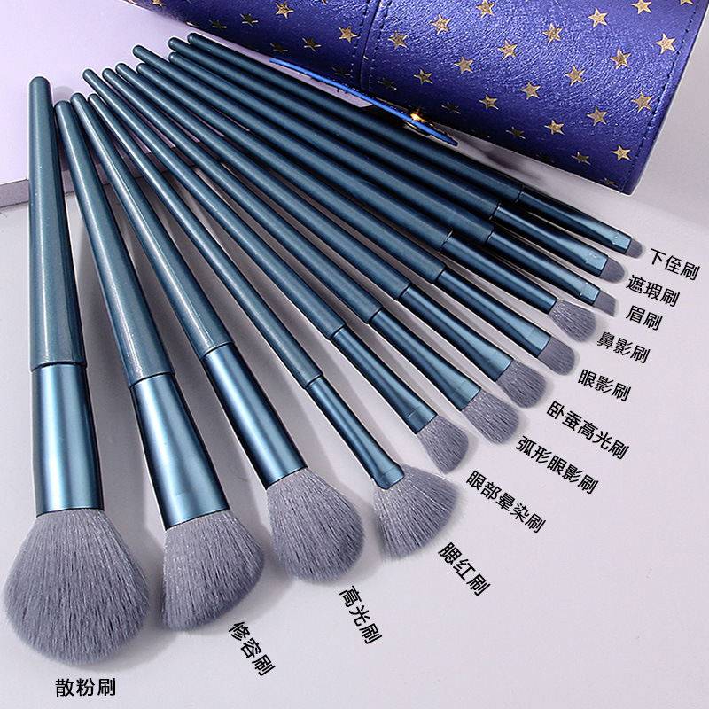 Hot-selling 12-barrel makeup brush set, portable professional blush brush, contouring brush, eyeshadow brush, student bed brush details Picture