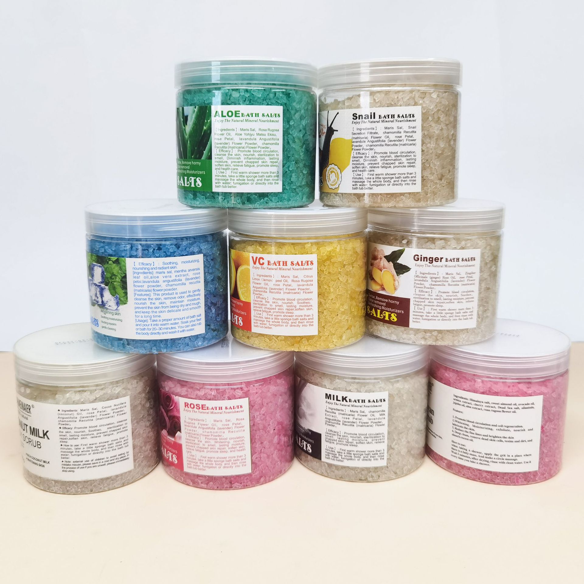 Cross-border foreign trade scrub crystal salt, scented bath, coarse salt, exfoliating and chicken skin removal, sea salt, bath salt, 680g Specification drawing