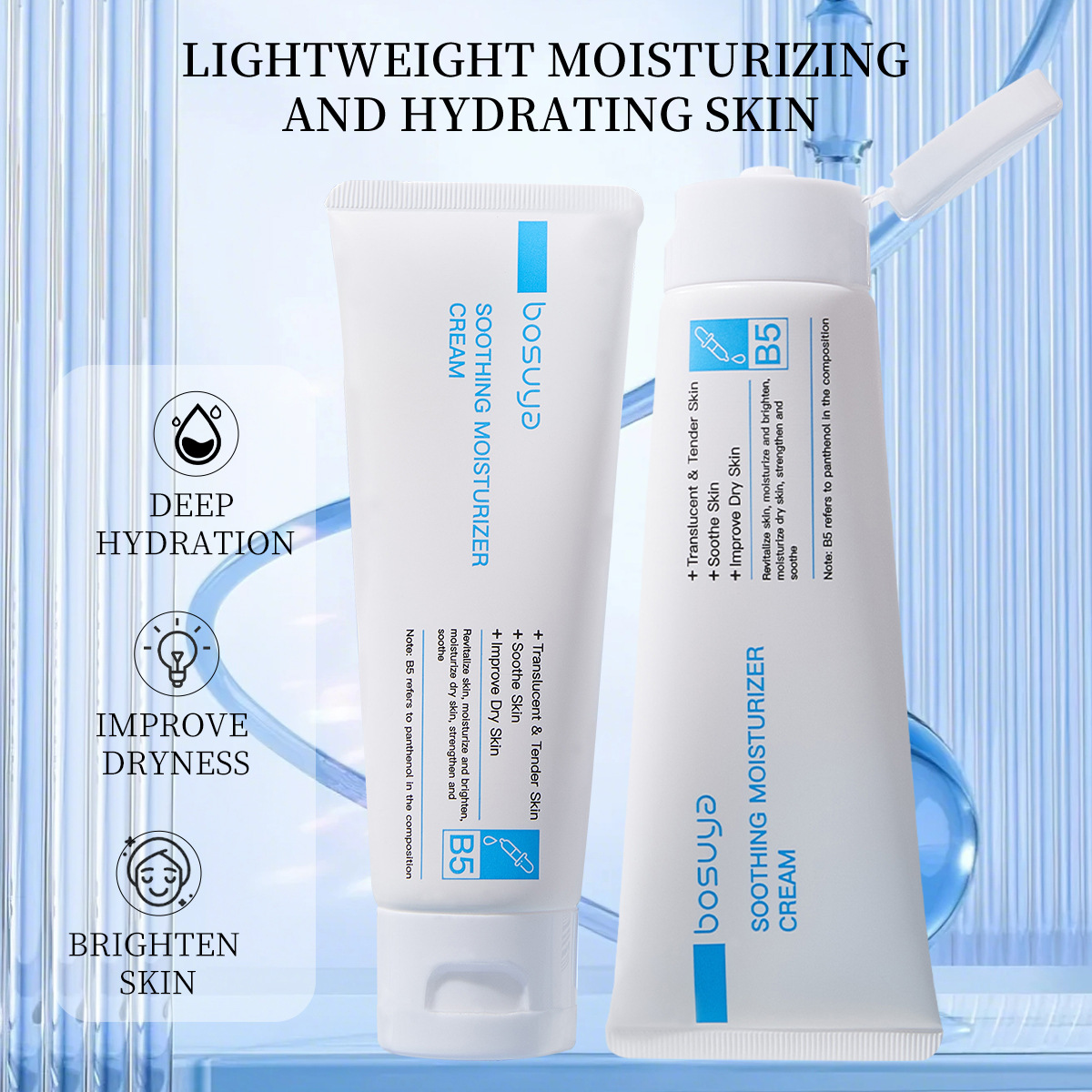 【 Cross-border Exclusive 】 Wholesale of bosuya Vitamin B5 Moisturizing Cream for moisturizing, refreshing, natural and firm skin Application Scenario