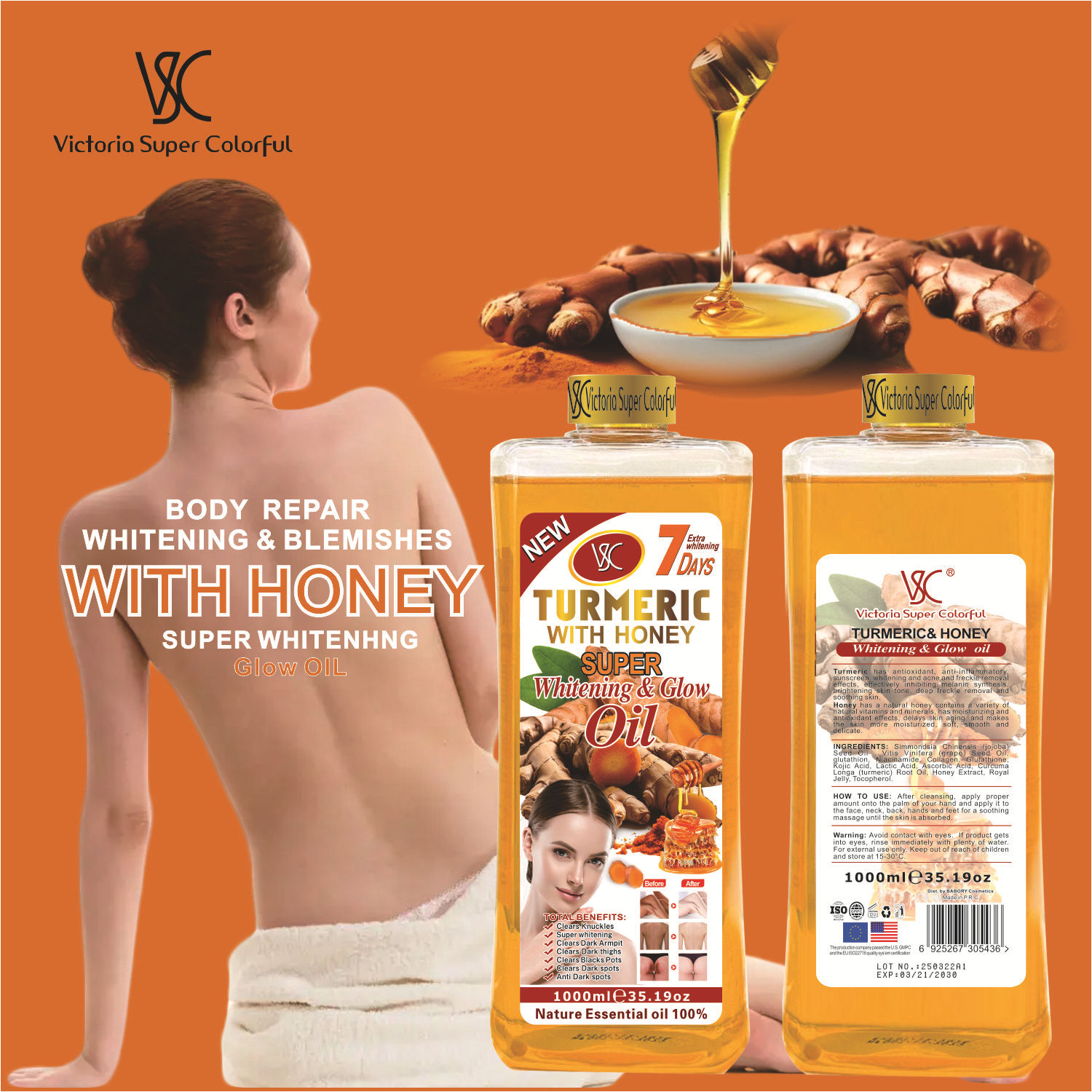 Cross-border turmeric honey Argan Oil Massage Essential Oil SPA Soothing Massage Oil export wholesale full figure