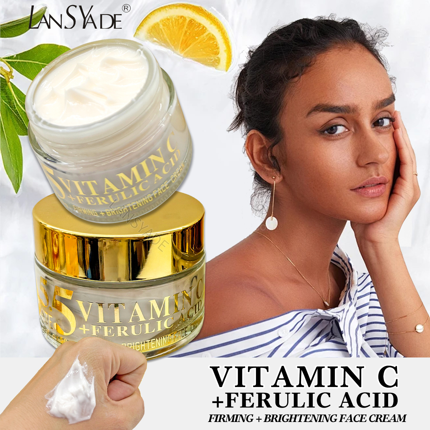Cross-border PH5.5 Vitamin C cream Brightening, Moisturizing and nourishing VC Cream Vitamin C Moisturizing Cream wholesale from foreign trade factory 50g Specification drawing