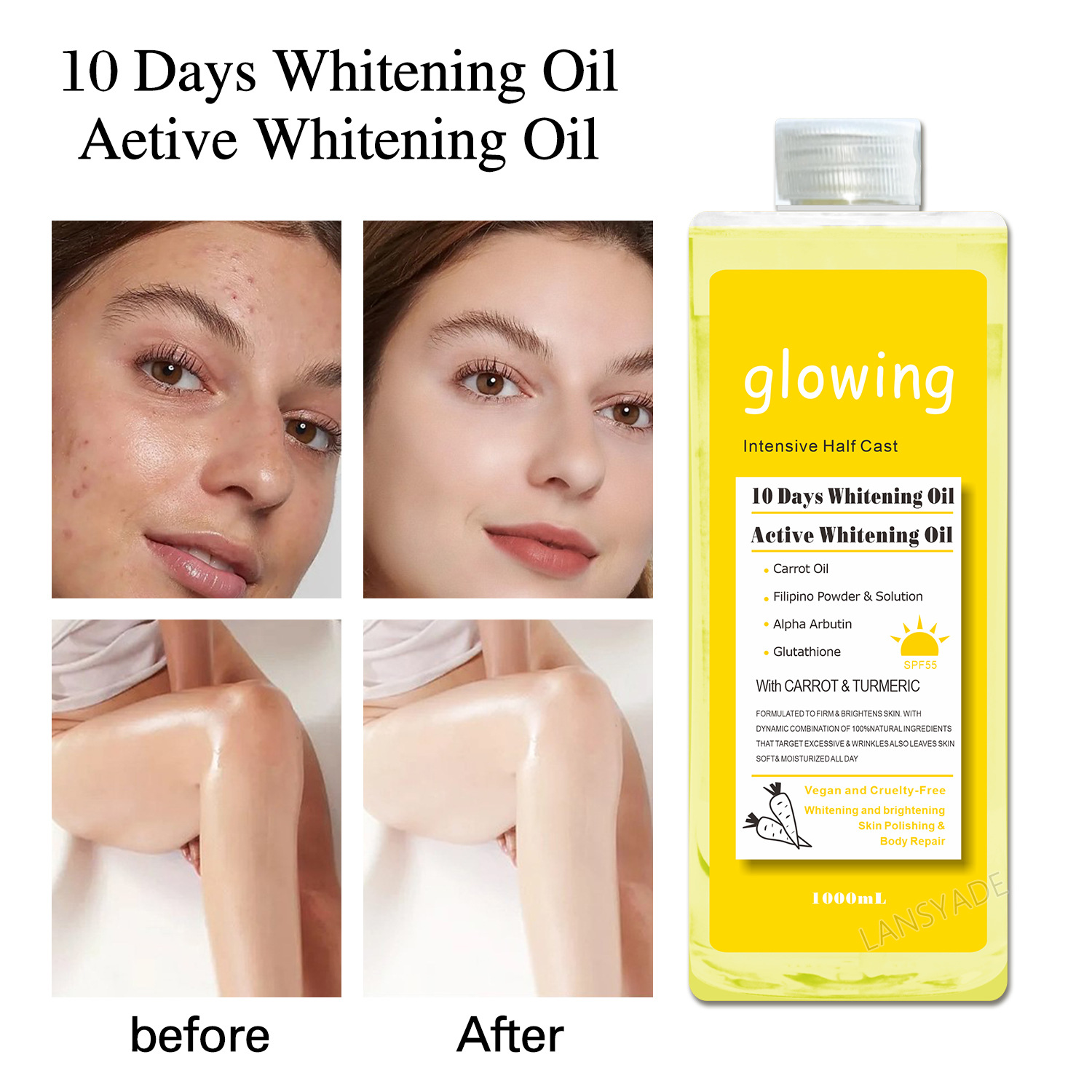 Cross-border VC Oil Facial and Body Darkening Massage Oil Massage Full Body spa Brightening and Glowing Oil 1000ml Essential oil Specification drawing