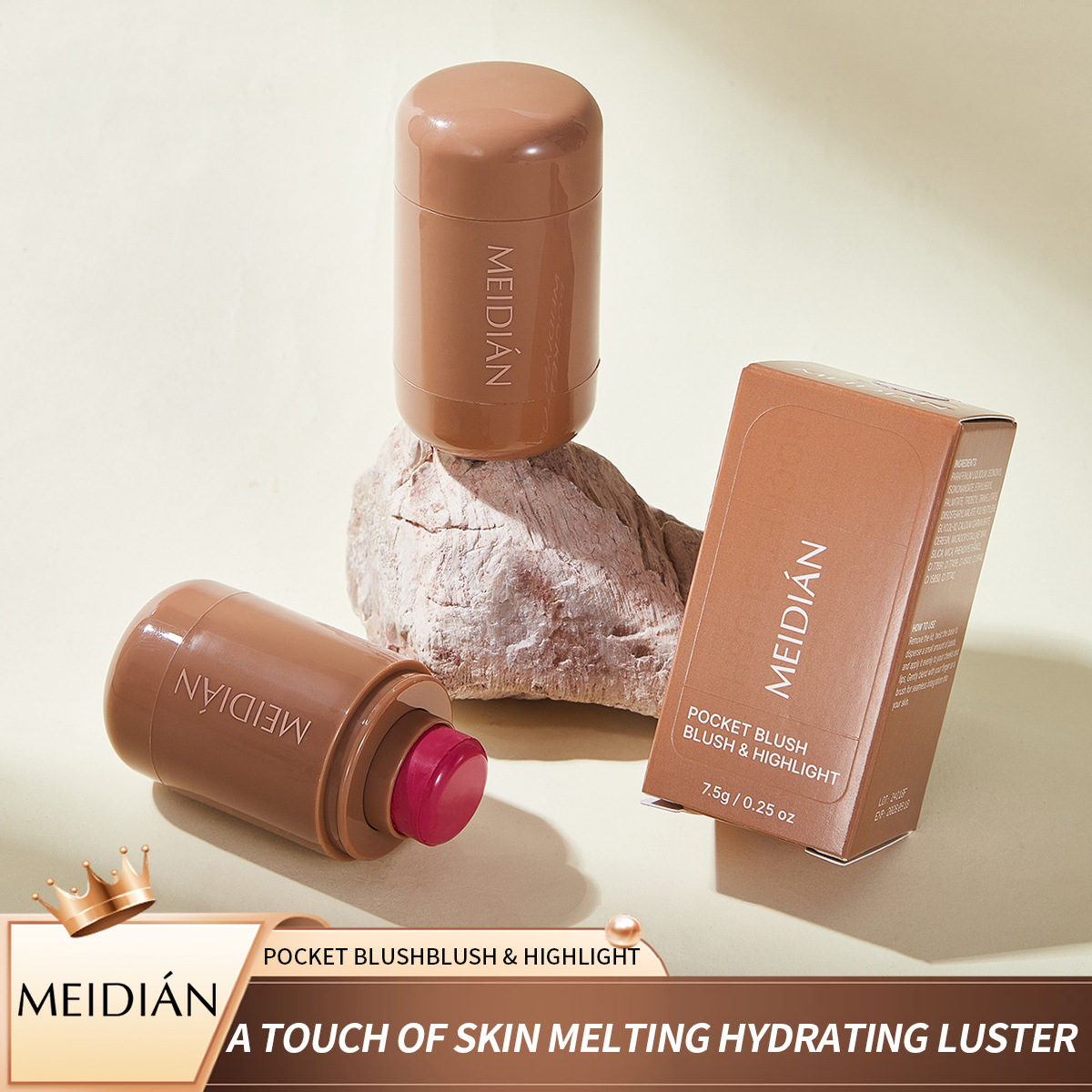 【 Cross-border Exclusive 】Meidian Blush Stick: Natural Nude Makeup, Contouring, brightening and Radiant Blush full figure