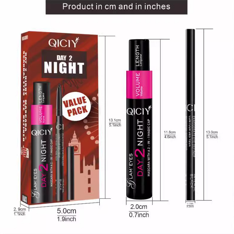 【 Mascara + Eyeliner Pen 】QICIY Cross-border Amazon Best-selling eyelash and eyeliner Set, Eye Makeup set wholesale Application Scenario