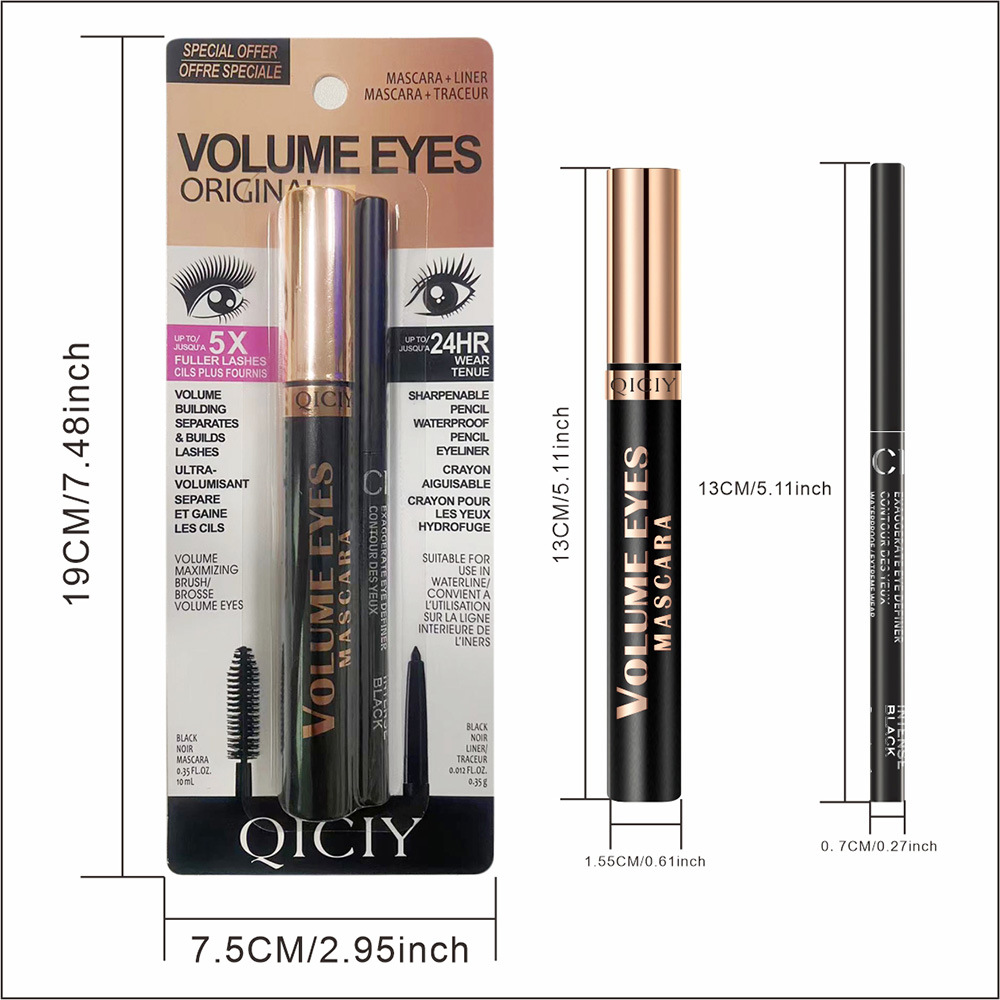QICIY+ eyeliner gel pen + mascara waterproof, non-smudge, long, thick, curly, long-lasting, fine brush head, cross-border Item Picture