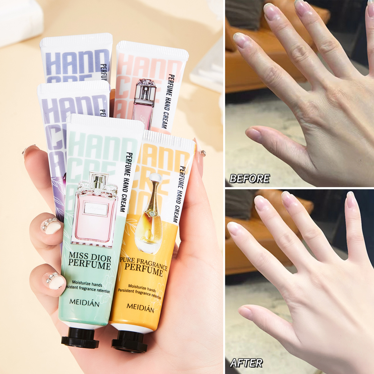Cross-border Exclusive - Meidian Moisturizing, Hydrating, Moisturizing, Long-lasting Fragrance Hand Care, Hand Mask, Perfume and Hand Cream Set Specification drawing