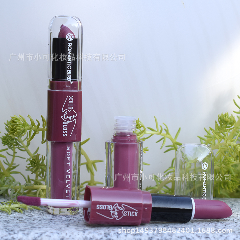 New matte lip gloss and lipstick Double Head [ROMANTIC BIRD] RB299 two-in-one set Specification drawing