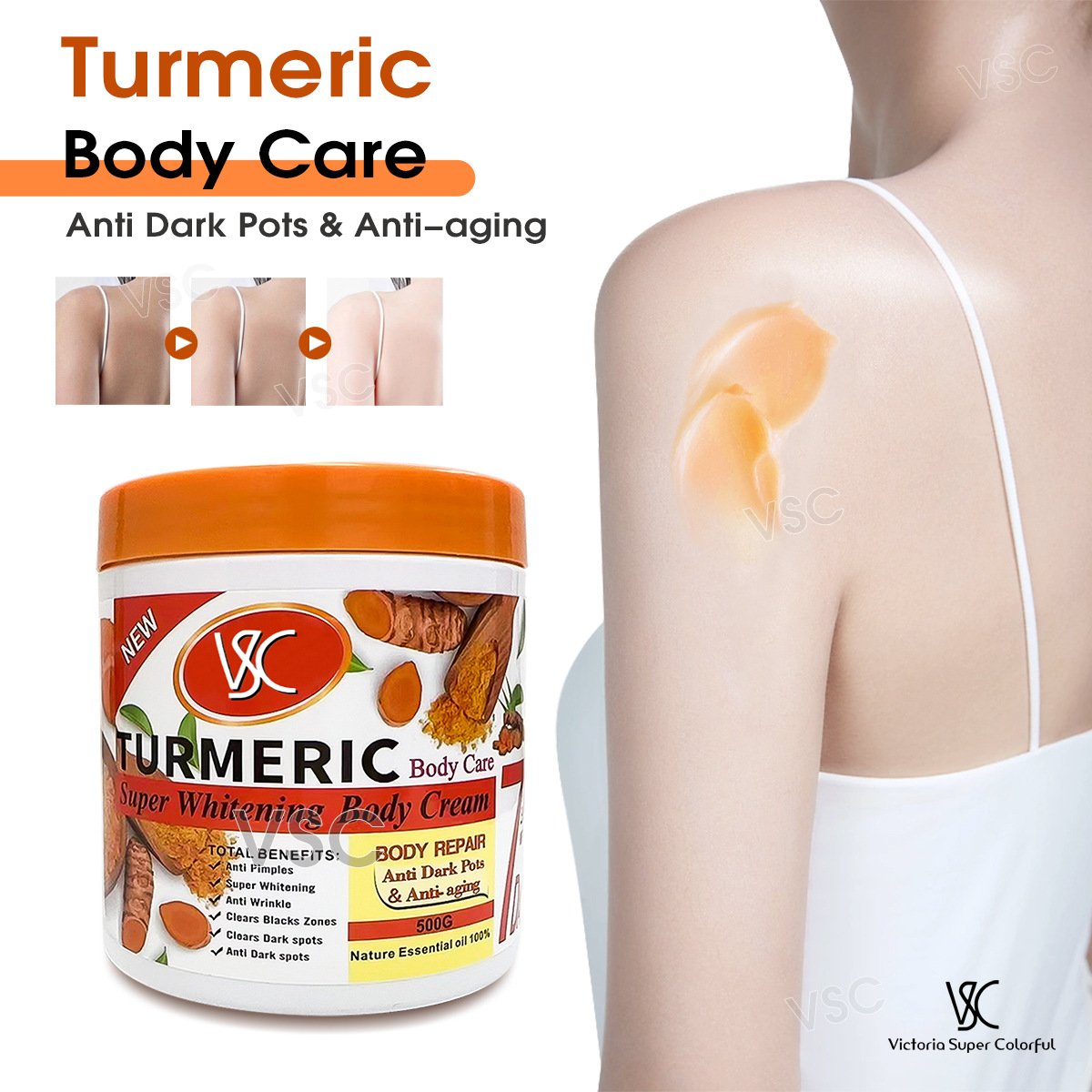 Cross-border trade turmeric Moisturizing Cream 500G Brightening, Darkening, Hydrating and Nourishing Skin VC Body Cream Moisturizing Lotion Face Cream Specification drawing