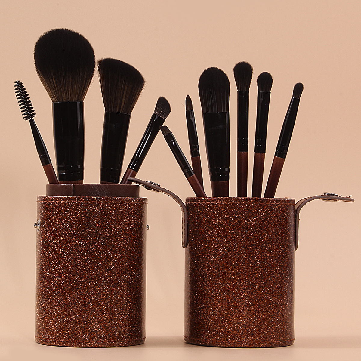 High-end 10-piece makeup set brush flash powder storage bucket, soft bristle imitation redwood handle loose powder blush eyeshadow brush in stock details Picture