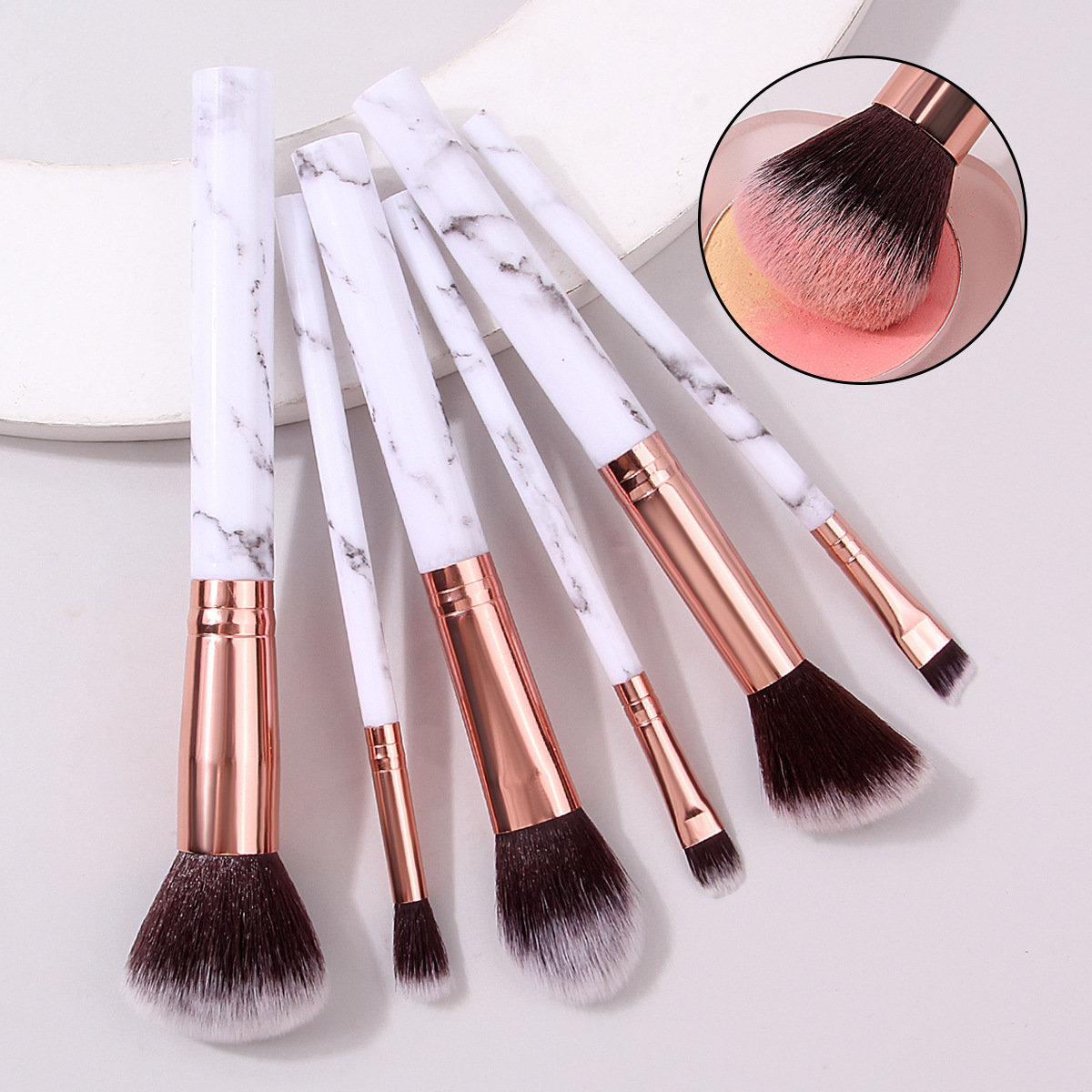 A cost-effective 6-piece marble makeup brush set for beginners in makeup full figure