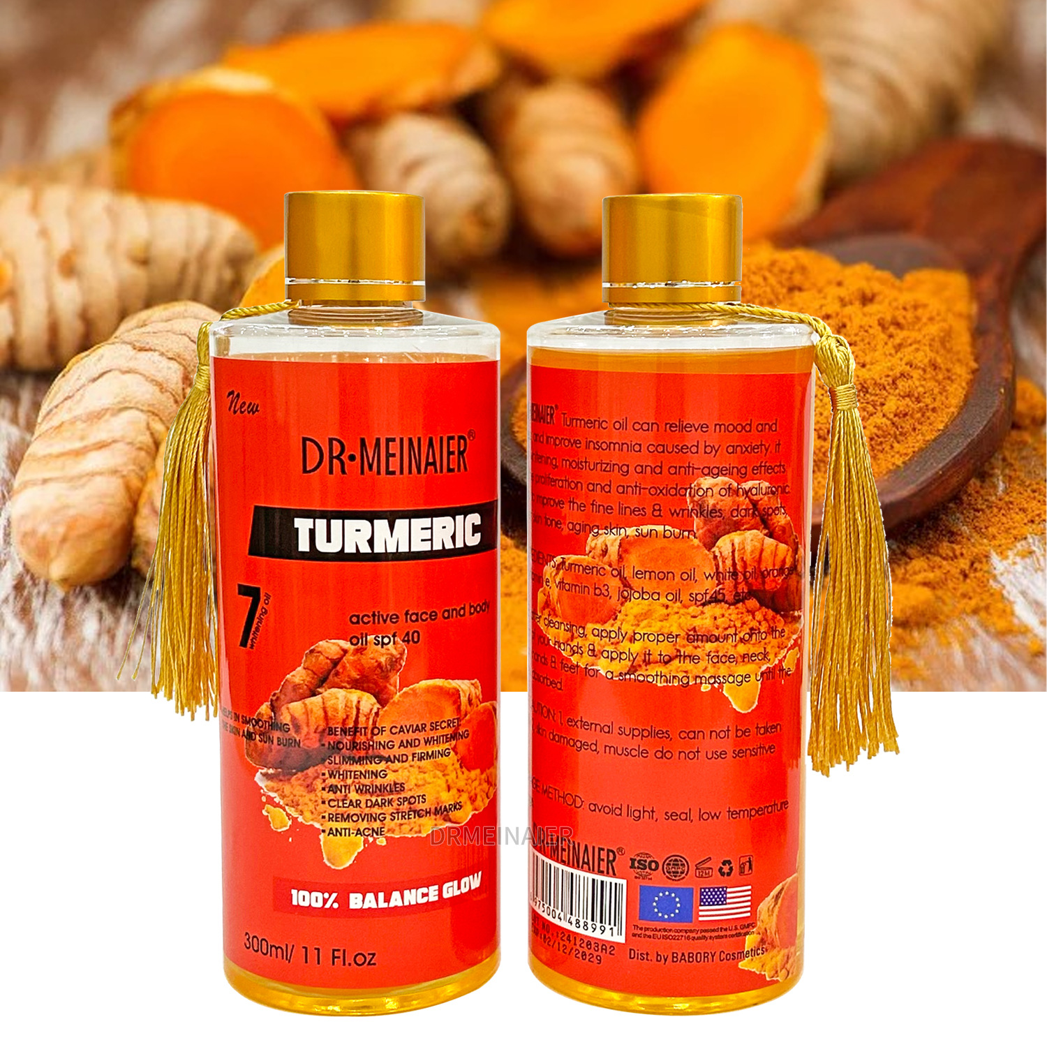 Cross-border Organic turmeric &VC Massage Oil 300ml Facial and Body SPA Moisturizing Massage Oil wholesale for export details Picture
