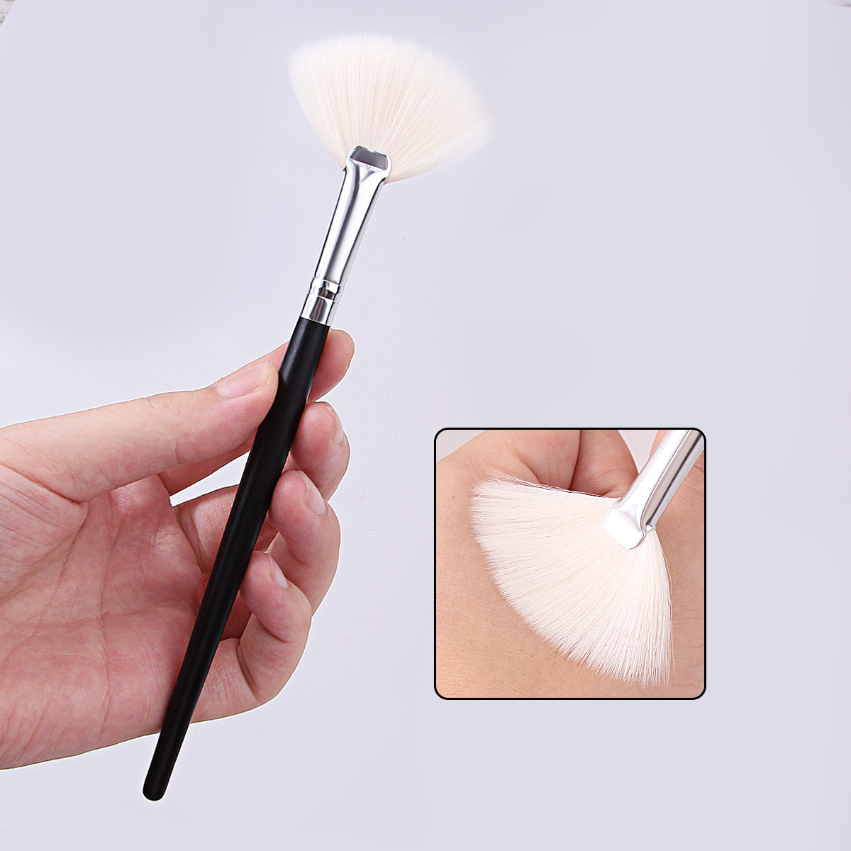 Factory direct sales, single fan-shaped high-gloss brush, even brush, soft white fan-shaped loose brush, cross-border beauty tool details Picture