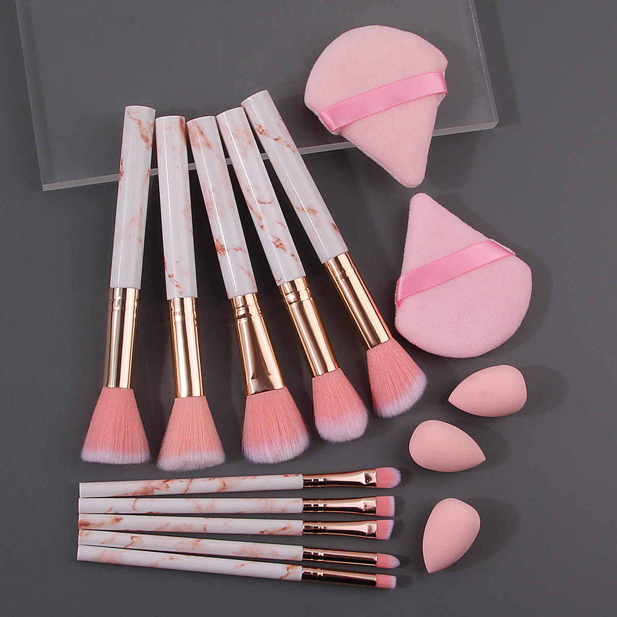 Manufacturer's in-stock marble makeup brush set, loose powder high-gloss brush, foundation brush, complete set of beauty tools for beginners details Picture
