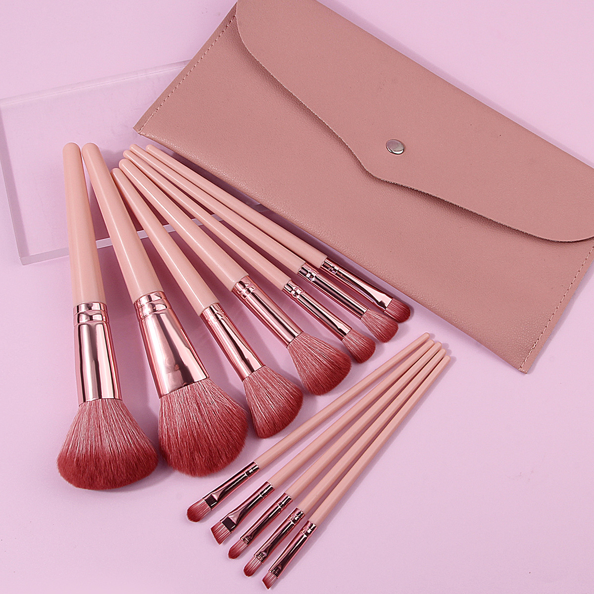 Beginner's 12-piece pink makeup brush set, pink storage bag, complete facial beauty tools, makeup brushes full figure