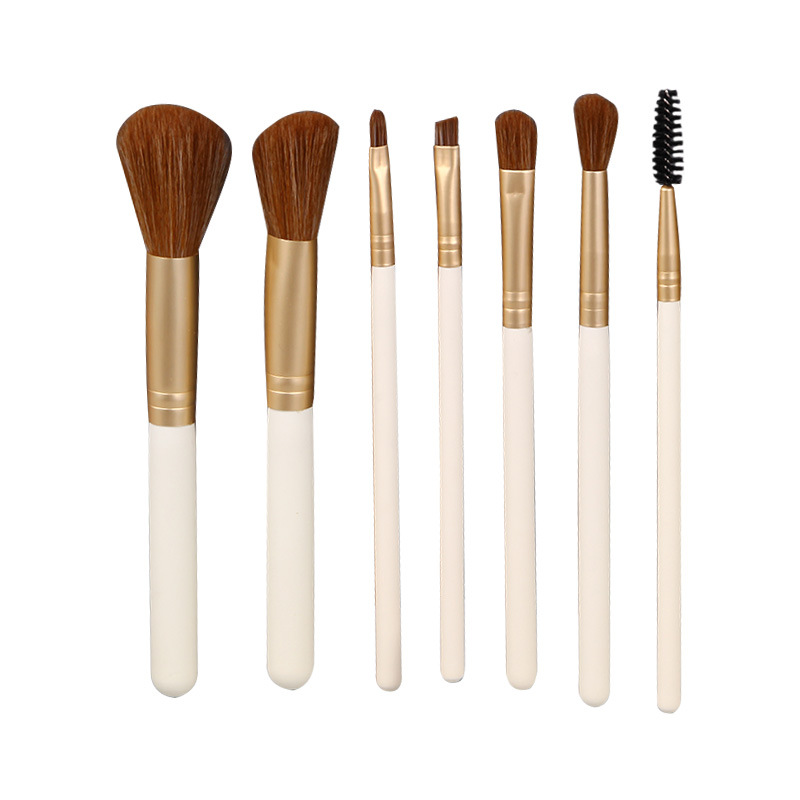 7-piece makeup brush set, complete set of white imitation horsehair makeup brushes, beginner makeup gift, wholesale beauty tools Item Picture