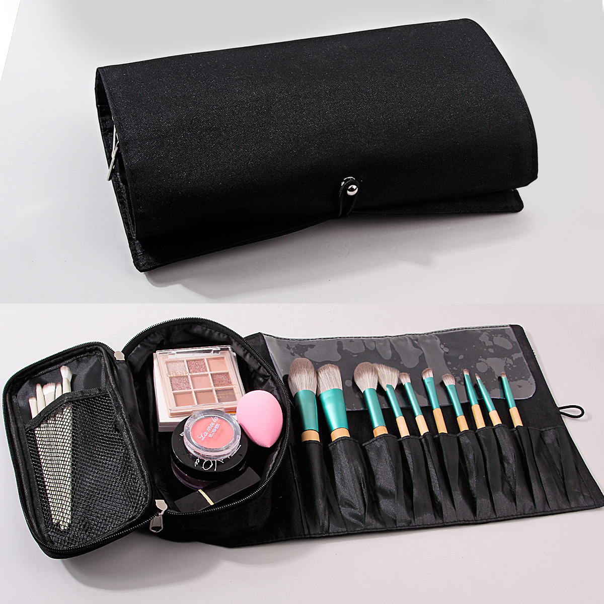 New in-stock makeup bag with 12-hole drawstring, multi-functional folding, professional beauty makeup storage bag full figure