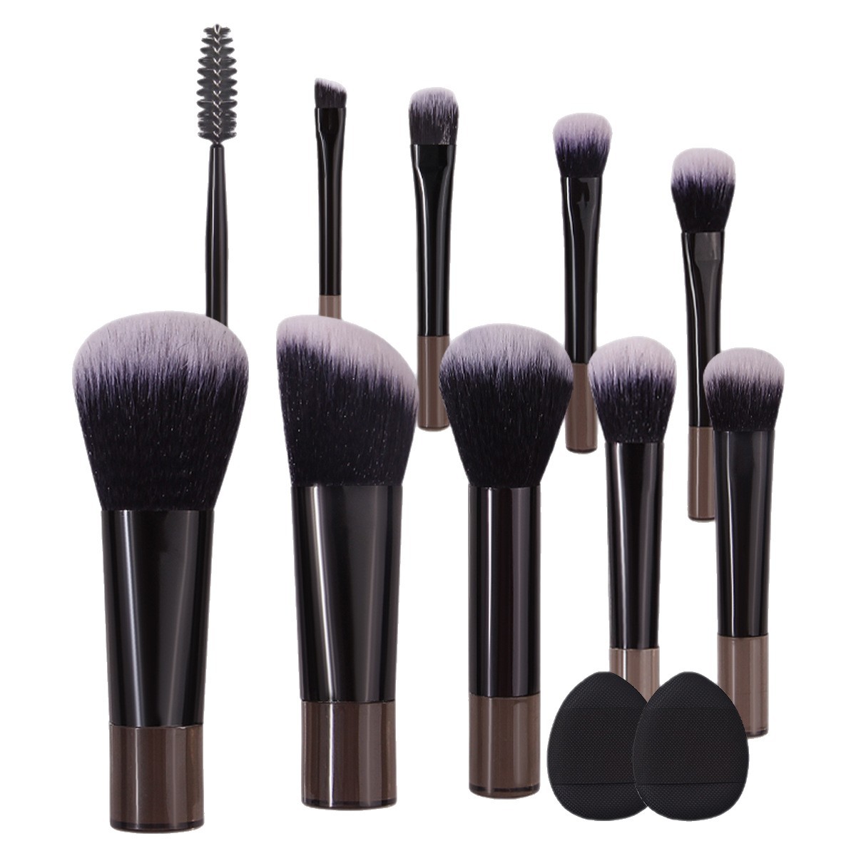 New 10-piece mini makeup brush set, portable loose powder brush, eyeshadow brush, mascara brush, thumb powder puff, beauty tools Item Picture