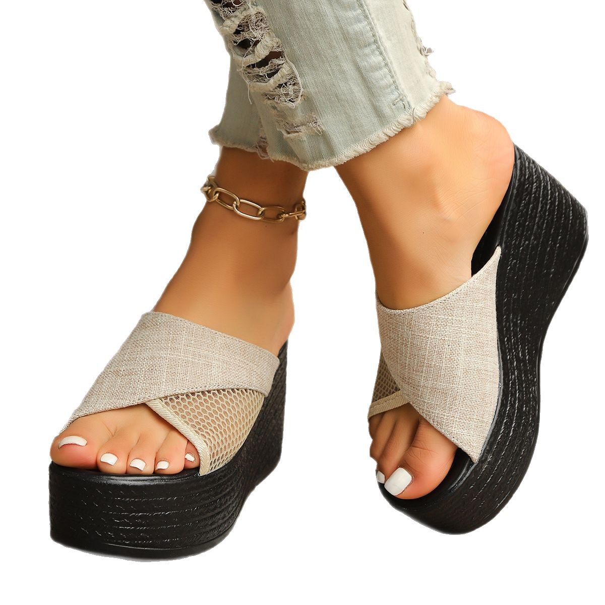 slippers2025 Summer export plus-size women's thick-soled sandals temu wedge heel simple summer women's shoes Item Picture