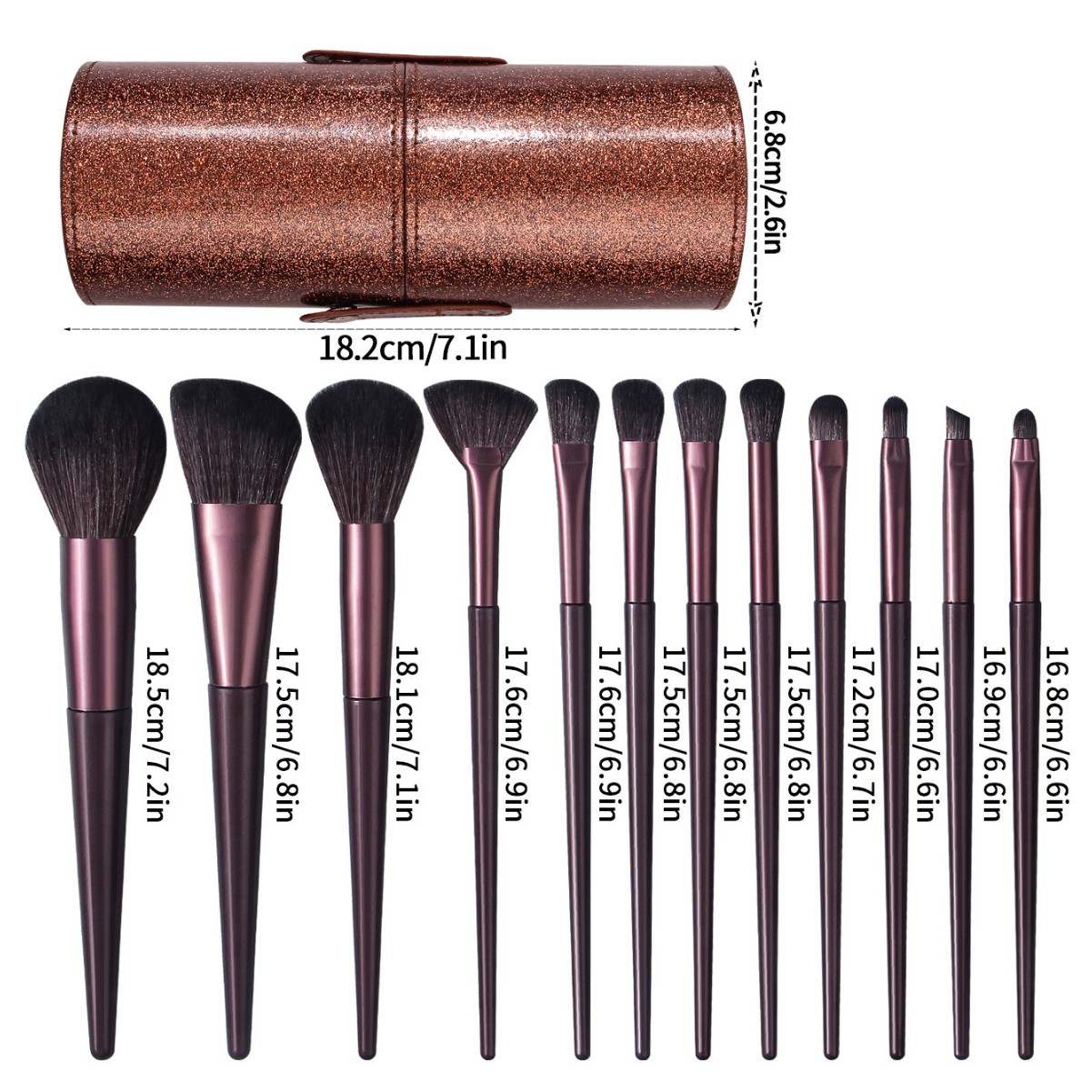 New 12-piece coffee-colored makeup brush set in stock, soft-bristled non-creasing blush brush, eyeshadow brush, portable bucket set Item Picture