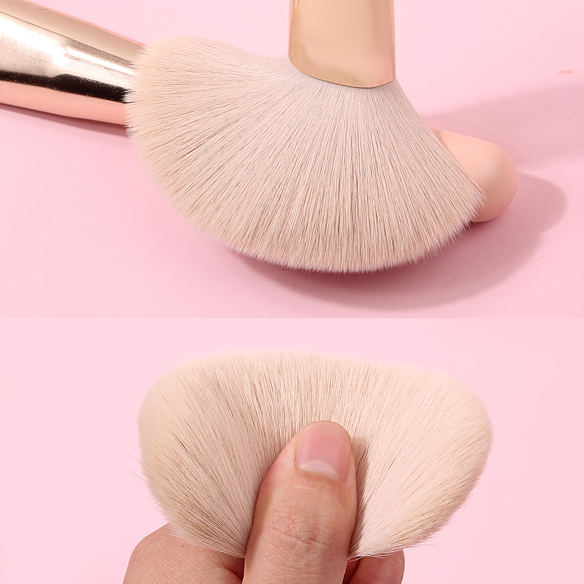 Single nude pink wooden handle loose brush soft bristles setting blush brush, no powder intake and no shedding makeup brush wholesale details Picture
