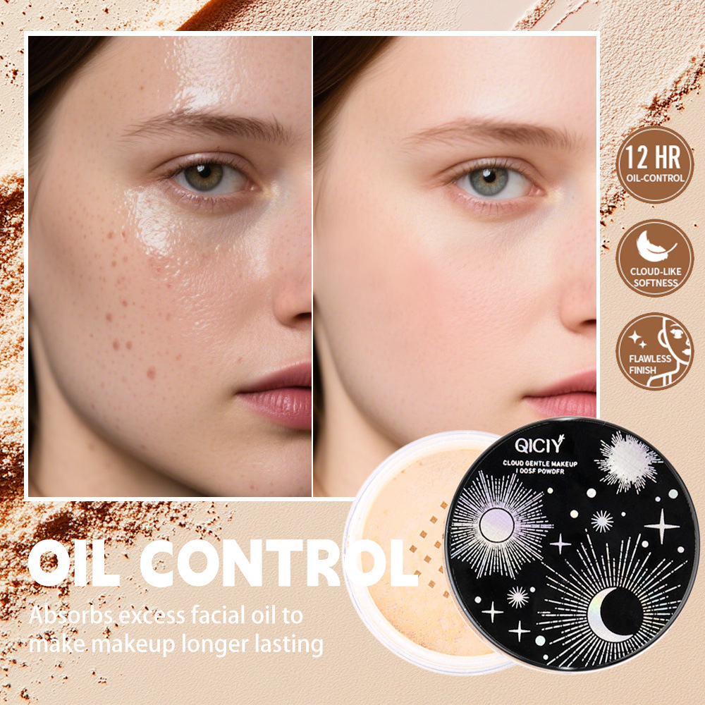Cross-border exclusive QICIY+ 3-color pearlescent loose powder + 3-color loose powder compact for touch-up, setting and concealing, suitable for both dry and wet use Specification drawing