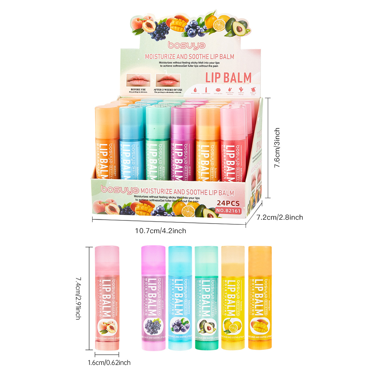 Cross-border exclusive Bosuya fruit-flavored Lip Balm Set, moisturizing Lip care, anti-cracking, anti-wrinkle and moisturizing lip balm Item Picture
