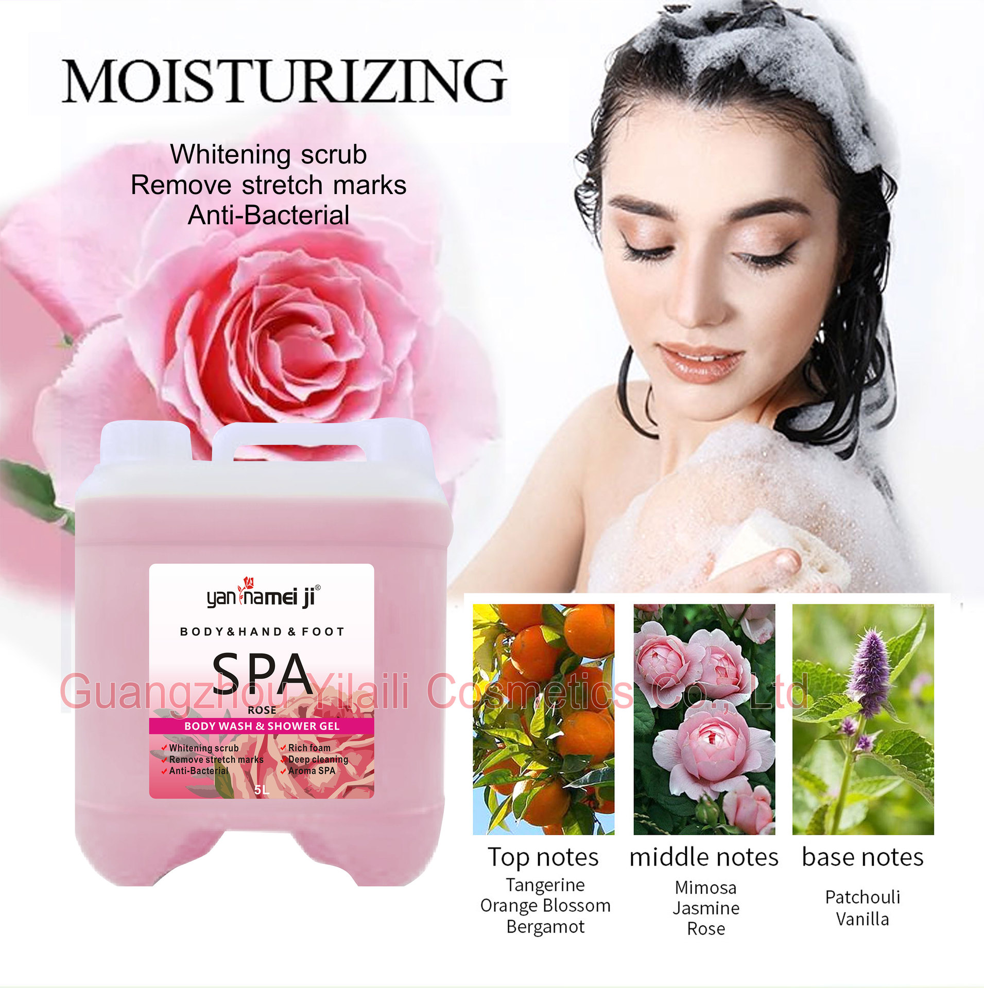 Cross-border lavender concentrated body Wash: Smooth skin, rich foam, refreshing, gentle, long-lasting fragrance. 5L batch for the whole body Specification drawing