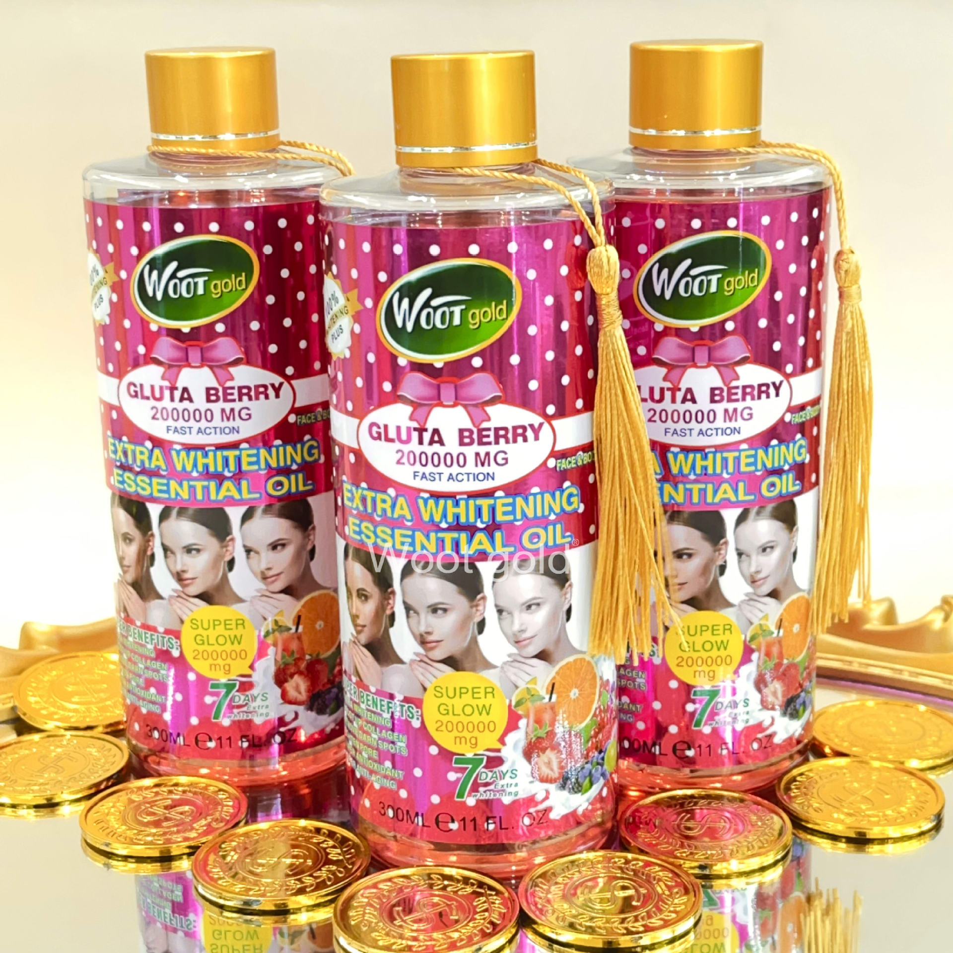 Cross-border Organic Fruit Vitamin Essential Oil Tassel Facial and Body SPA Moisturizing and Brightening Massage Oil 300ml details Picture