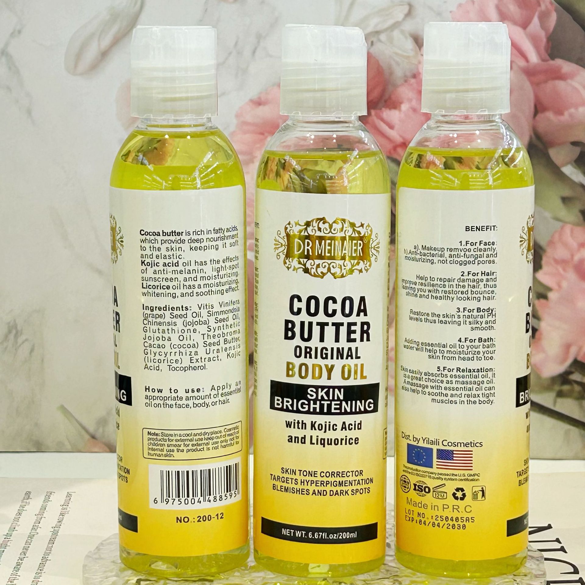 Wholesale of 200ml cross-border cocoa butter, natural moisturizing plant oil, argan glycerin facial, body, hair care and massage essential oil details Picture