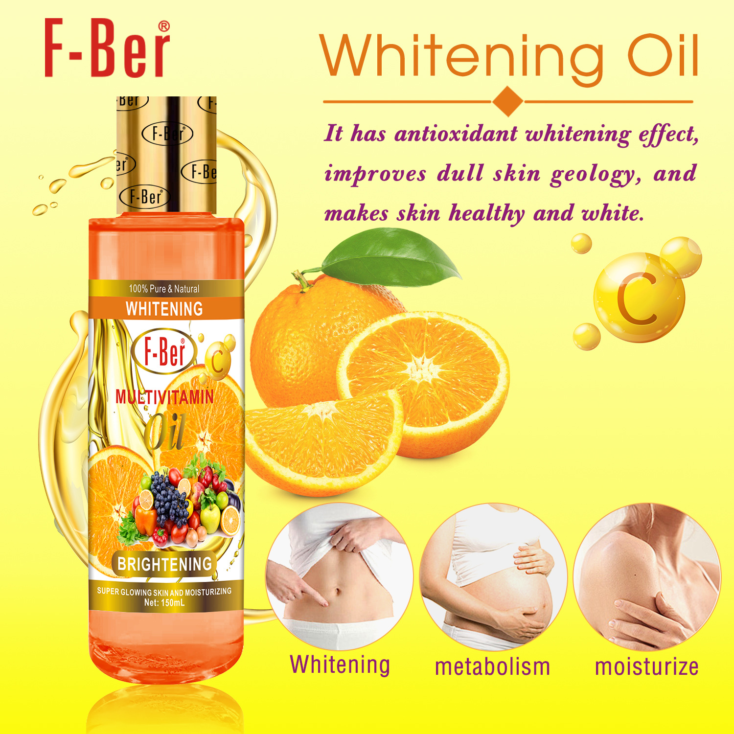 Cross-border brightening fruit VC moisturizing essential Oil Whitening oil Massage oil moisturizes and brightens the whole body Specification drawing