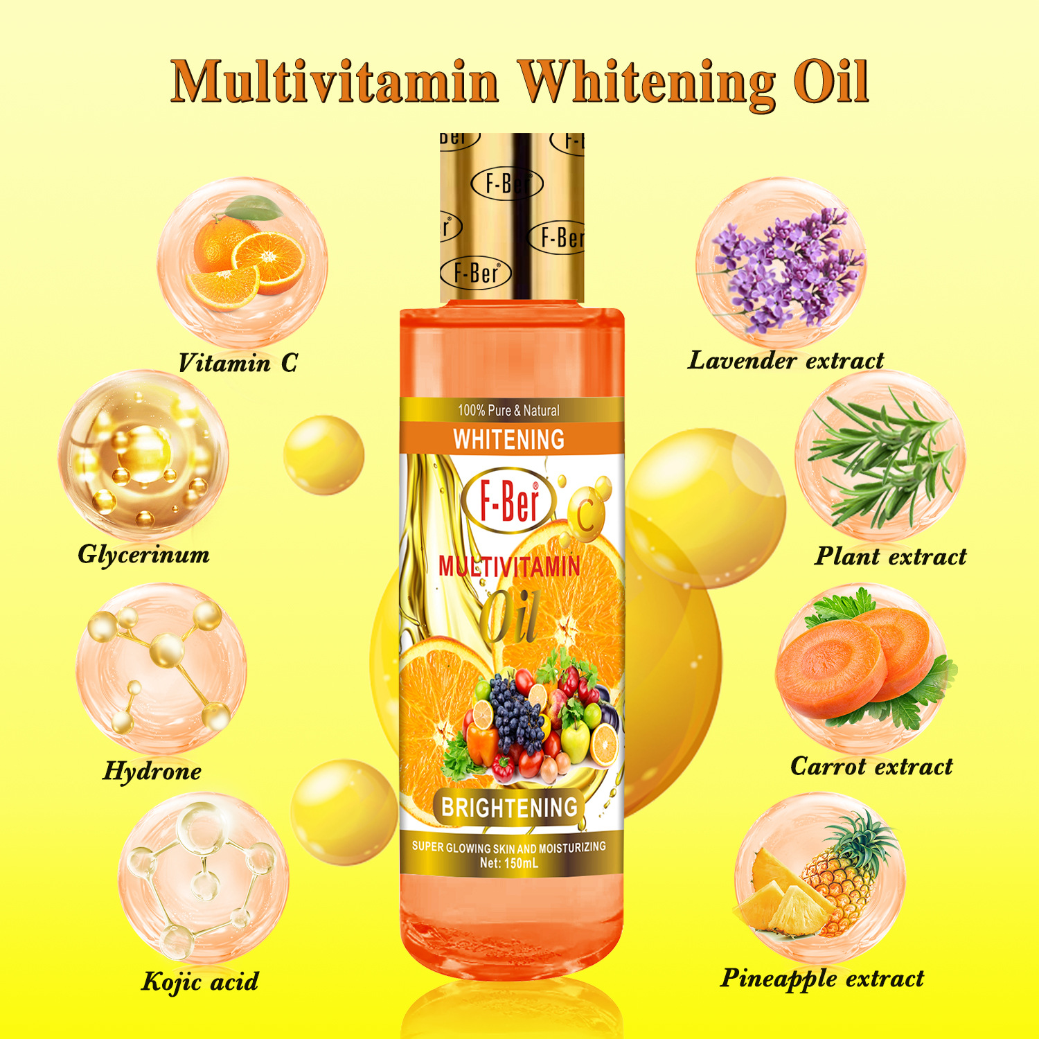 Cross-border brightening fruit VC moisturizing essential Oil Whitening oil Massage oil moisturizes and brightens the whole body Application Scenario