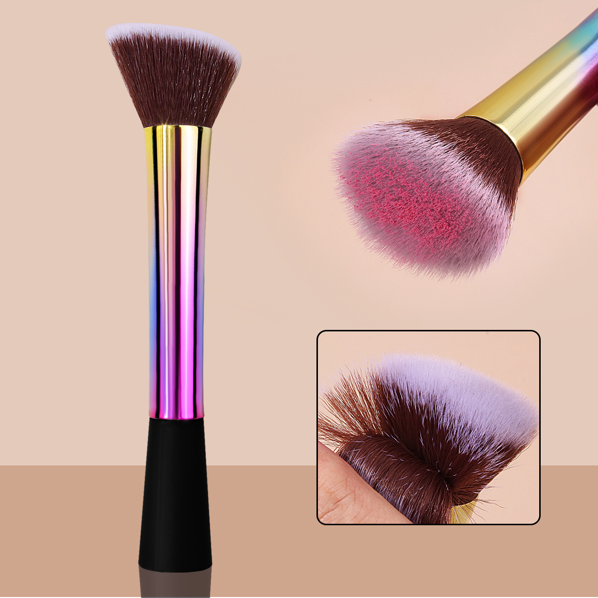 Hot-selling cross-border aluminum handle colorful makeup brush, Little Waist contouring blush makeup brush, portable makeup and beauty tools full figure