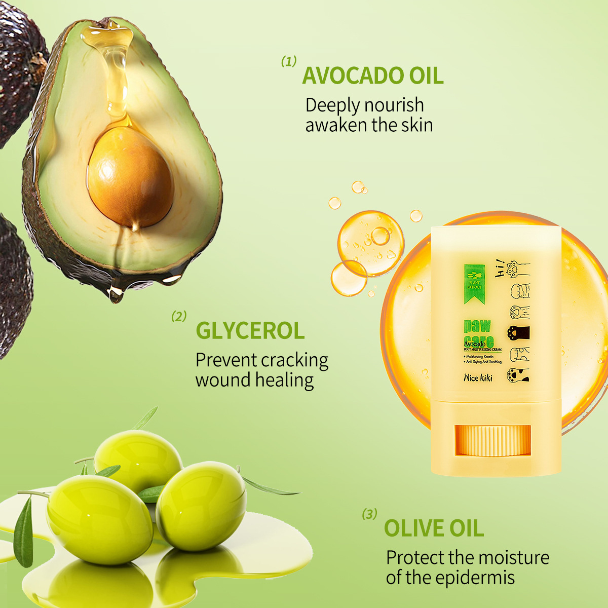 Cross-border exclusive Nice kiki Pet Foot Cream for dry and cracked PAWS and soles of cats and dogs, Avocado Foot cream Specification drawing
