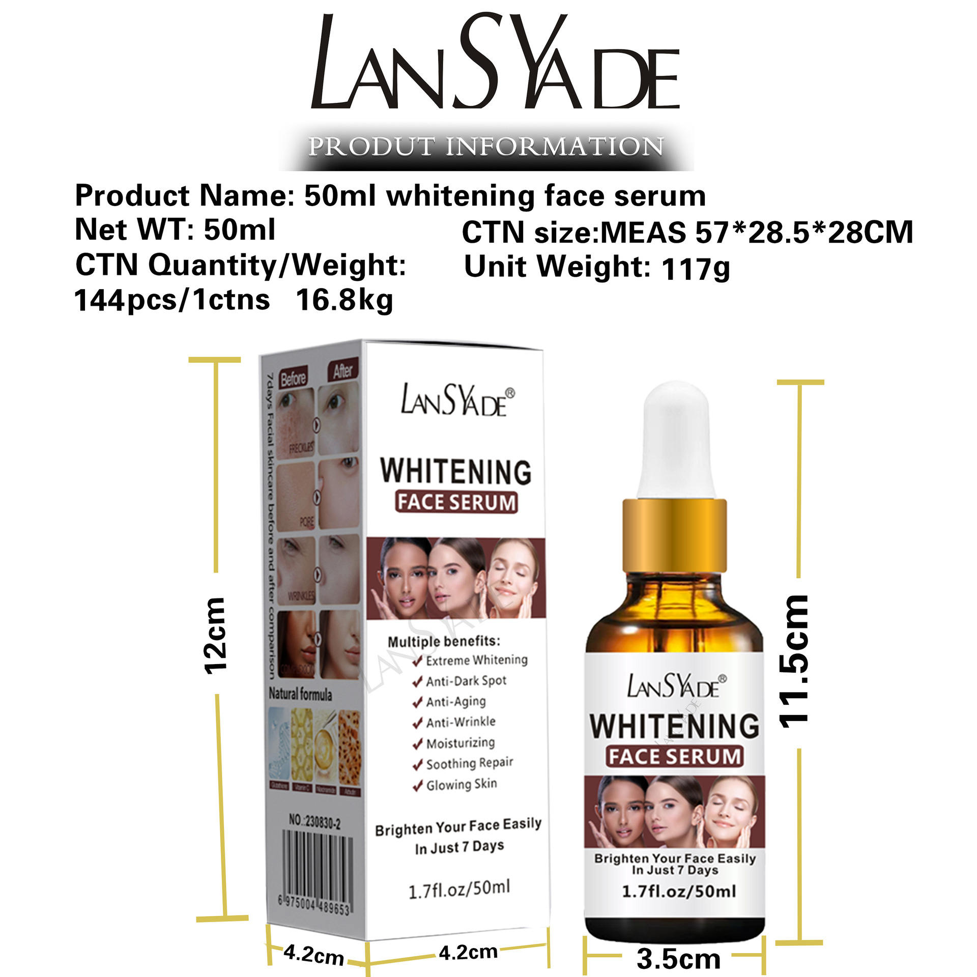 Cross-border facial essence brightening Skin Darkening and Moisturizing Essence Moisturizing and hydrating, 50ml factory direct sales for export Item Picture