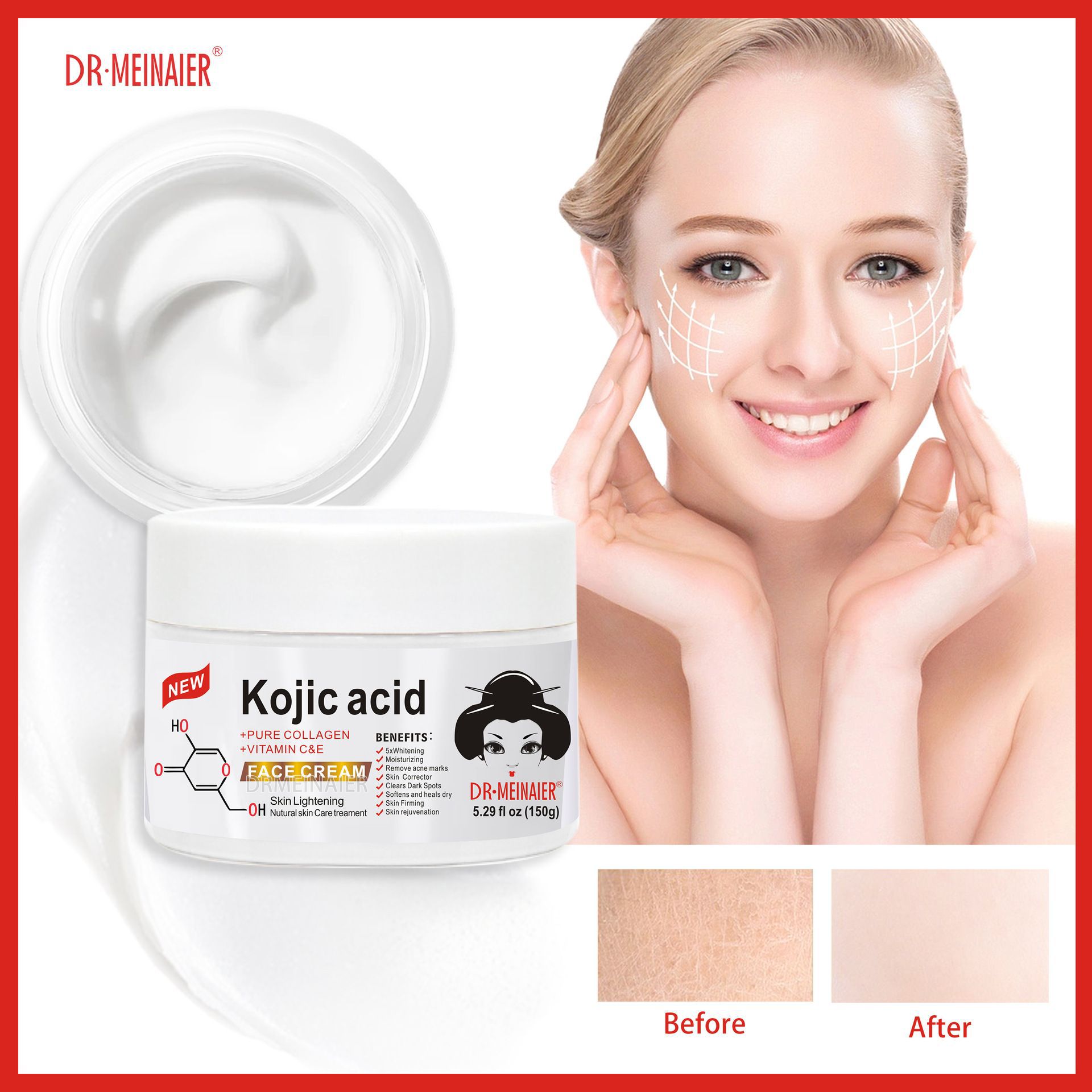 Cross-border Koji Acid face Cream Moisturizes, brightens, nourishes, reduces wrinkles, darkens, cares for the skin, hydrates and rejuvenates. Cross-border face c full figure