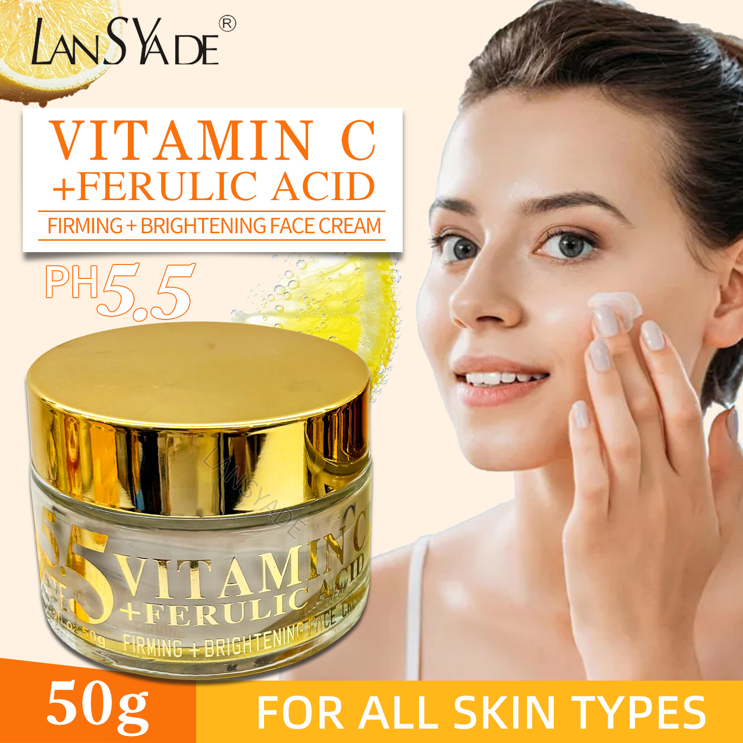 Cross-border PH5.5 Vitamin C cream Brightening, Moisturizing and nourishing VC Cream Vitamin C Moisturizing Cream wholesale from foreign trade factory 50g details Picture