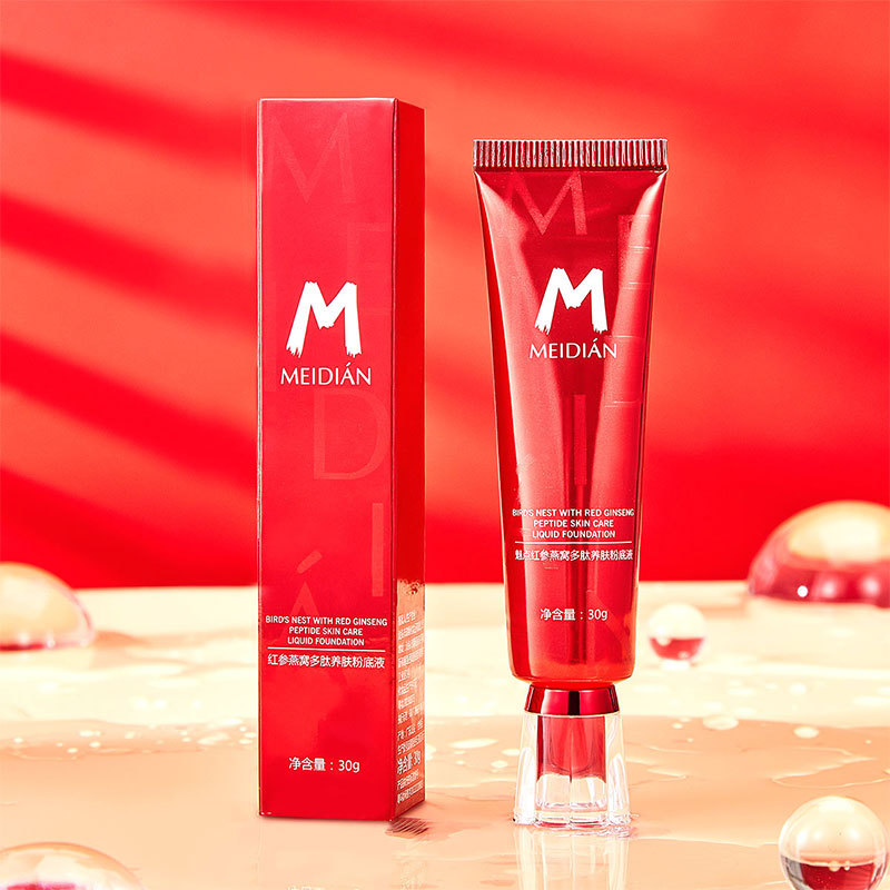 【 Cross-border Exclusive 】 Meidian Red Ginseng Bird's Nest Peptide Revitalizing Foundation, Concealer, Natural Fit, Waterproof Base BB Cream details Picture