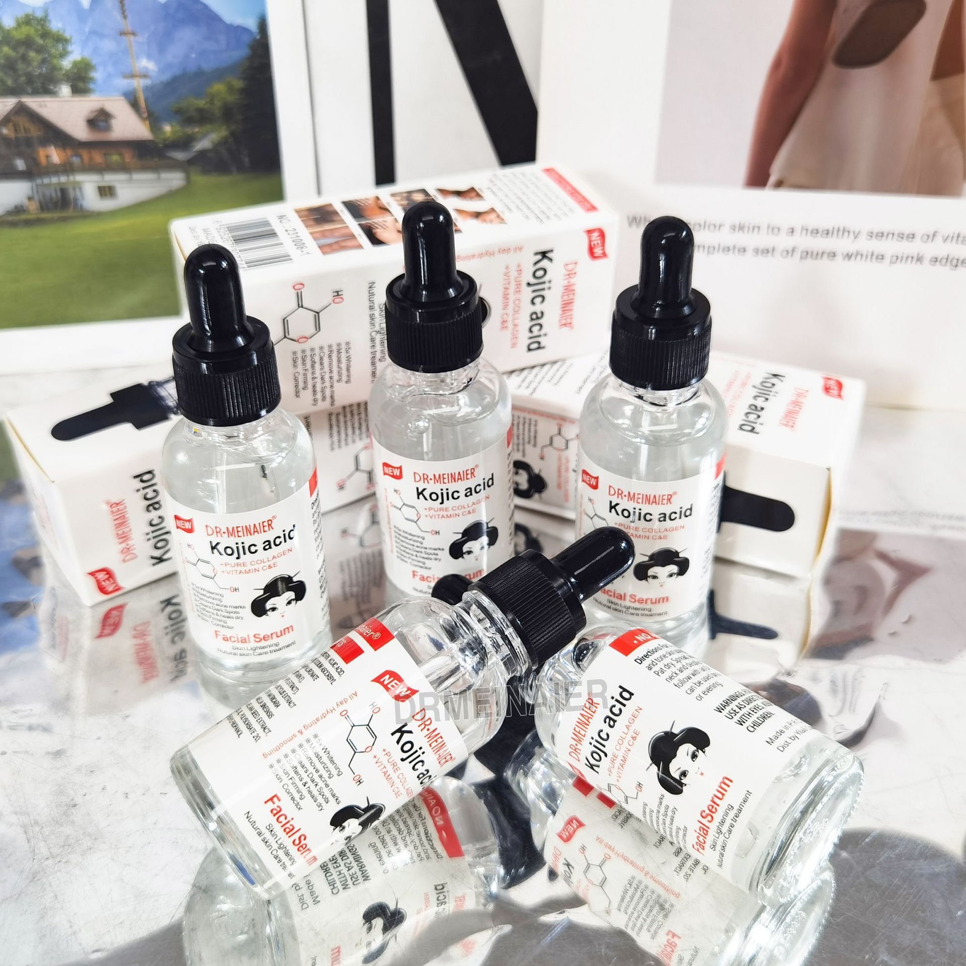 Cross-border Kojic acid essence for reducing fine lines and repairing facial care essence Serum firming and softening skin care products Specification drawing