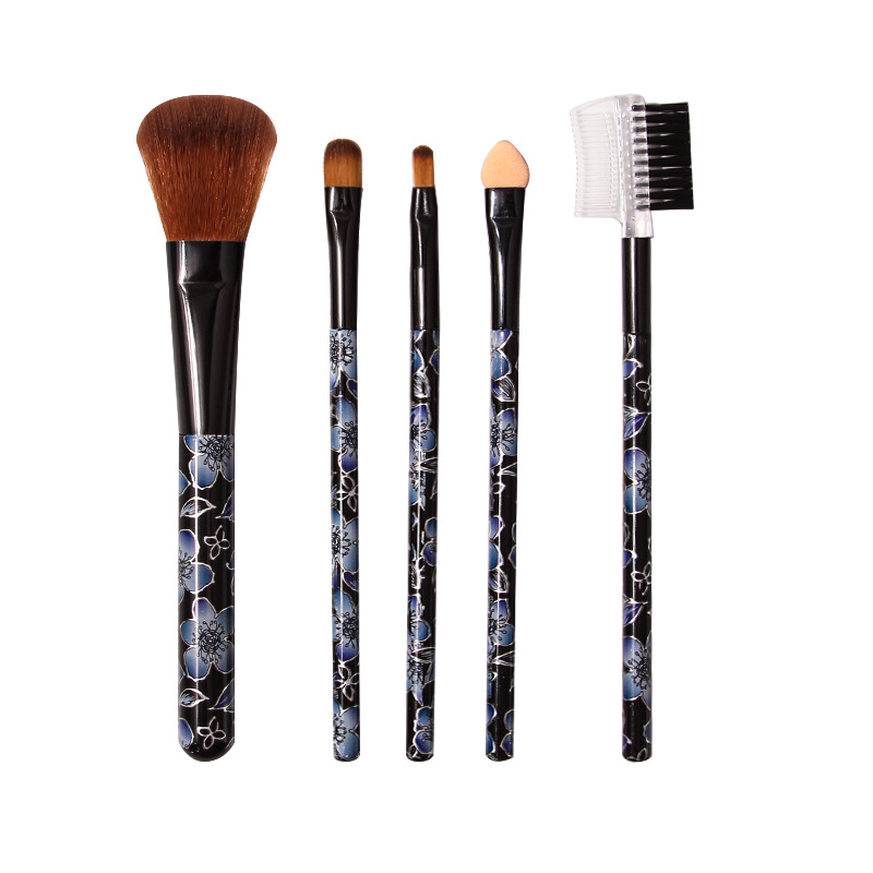 Exquisite 5-piece leopard print makeup set refresh model in stock, facial beauty tools, mini portable makeup brush set Item Picture