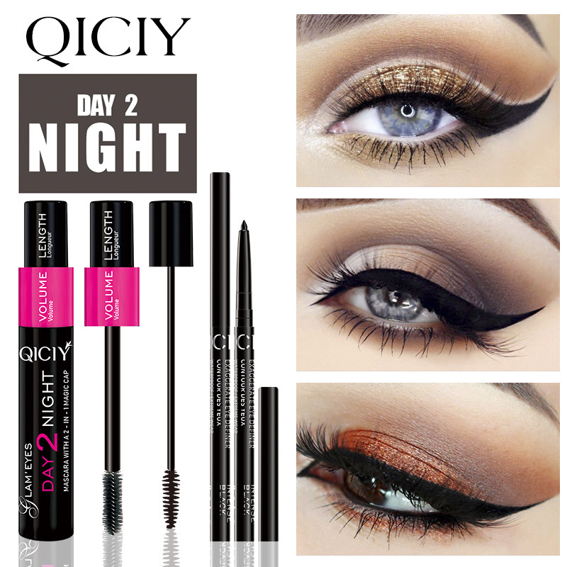 【 Mascara + Eyeliner Pen 】QICIY Cross-border Amazon Best-selling eyelash and eyeliner Set, Eye Makeup set wholesale full figure