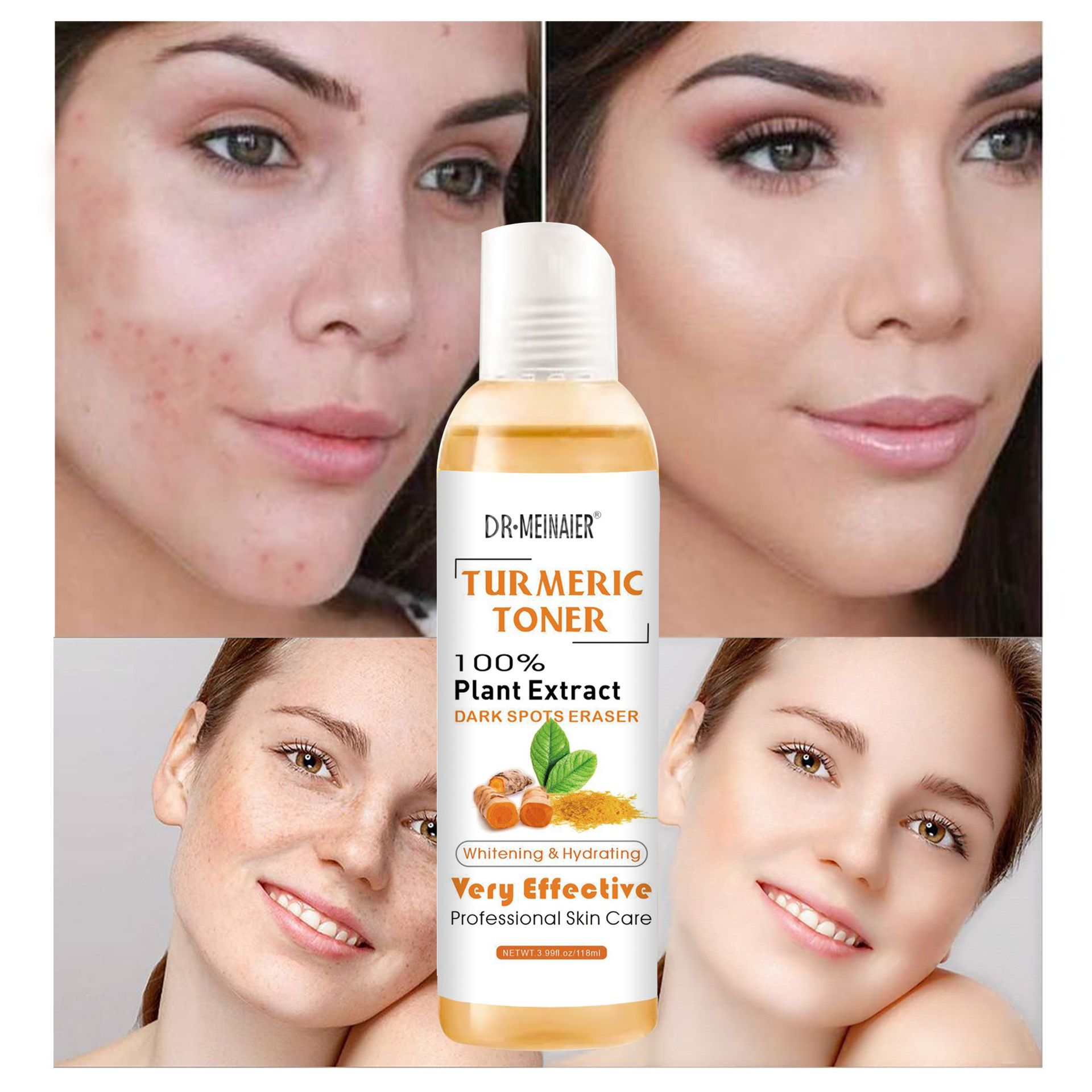 Cross-border Turmeric Toner Moisturizing, Hydrating, firming, Nourishing and Refreshing Skin Softening Essence Water 118ml Export wholesale full figure