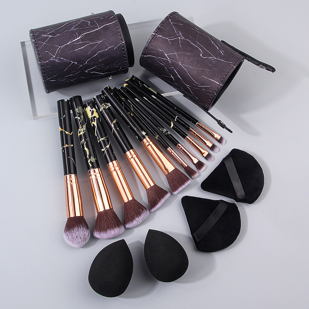 Soft marble 10-piece makeup brush bucket set, beginner's complete set of soft eyeshadow brushes, beauty egg set details Picture