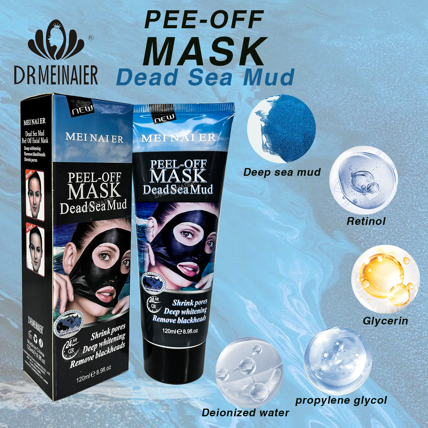 Cross-border Blackhead nose mask for pore cleaning, acne prevention, anti-wrinkle and oil control, activated carbon peel-off mask 120g factory direct sale Specification drawing
