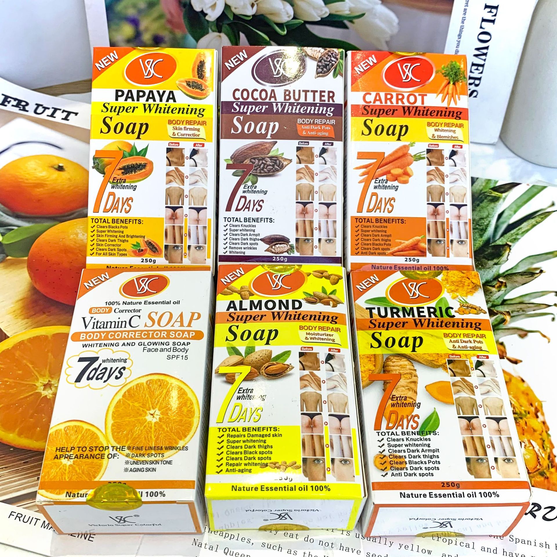 Wholesale of cross-border foreign trade English packaging papaya VC Brightening soap, scented bath and bath carrot soap Item Picture